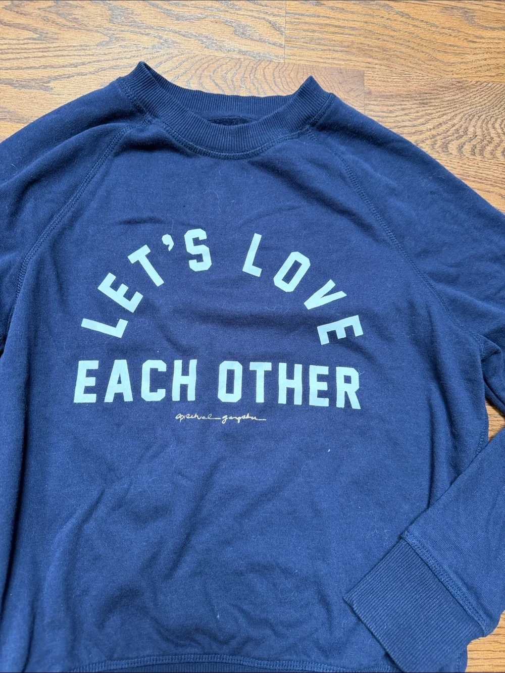spiritual Gangster Women's Crew Navy 'Let's Love Each Other' Graphic Sweatshirt